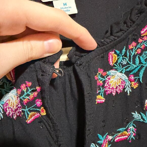 Sundance Dalilah Floral Embroidered Swiss Dot Blouse Black - Picture 5 of 11